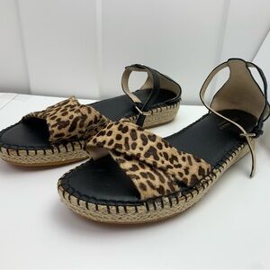 Cole Haan Cloudfeel Black Espadrille Sandals Size 8 B Leopard Calf hair Comfort